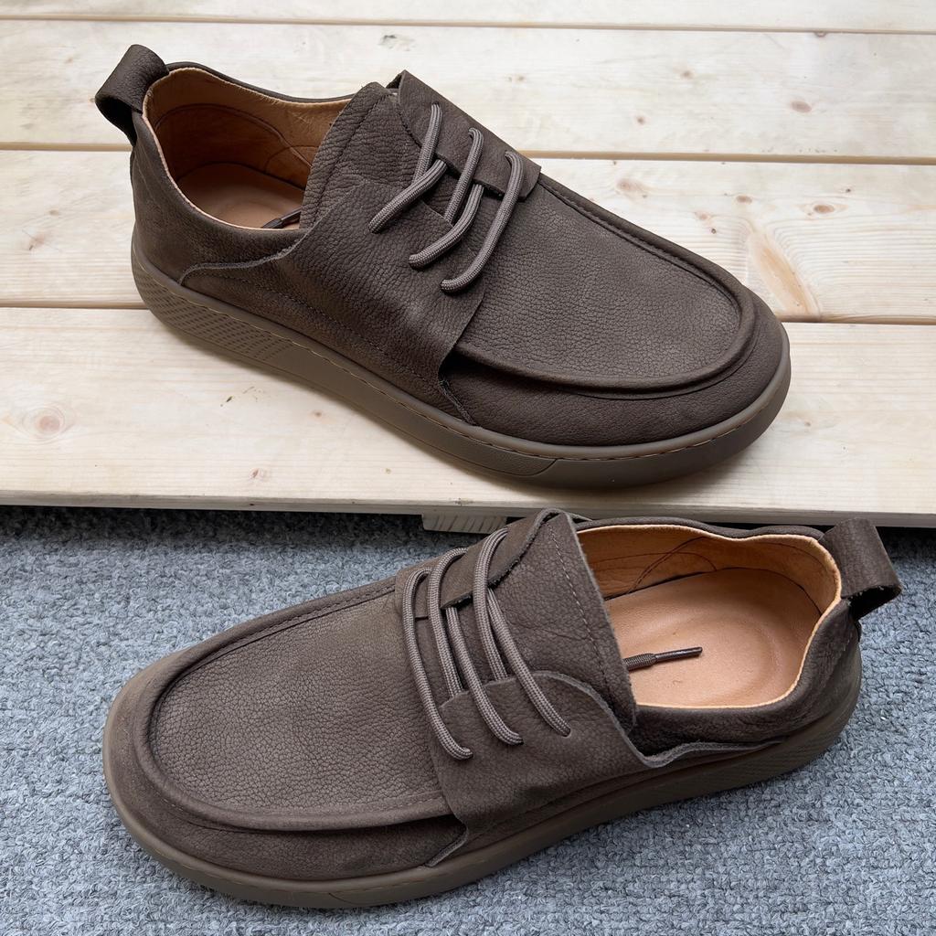 Leather men's shoes 2026 casual lace up soft sole retro style frosted versatile wide head men's leather shoes