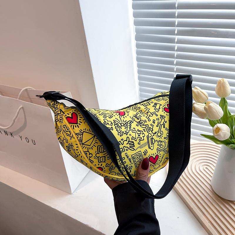 

Женская сумка-портфель с принтом на молнии, с булочкой, наклонная, для отдыха, холщовые сумки через плечо, регулируемый ремешок через плечо One Size жёлтый