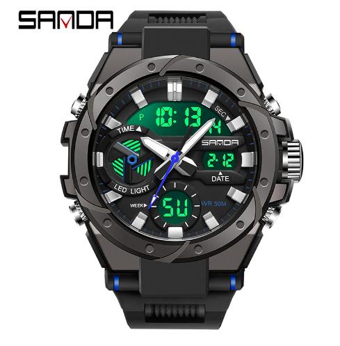 SANDA 3313 Brand Watch Men Sport Alarm Clock Waterproof Wristwatches Original Brand Men's Wristwatch Quartz Digital Watches