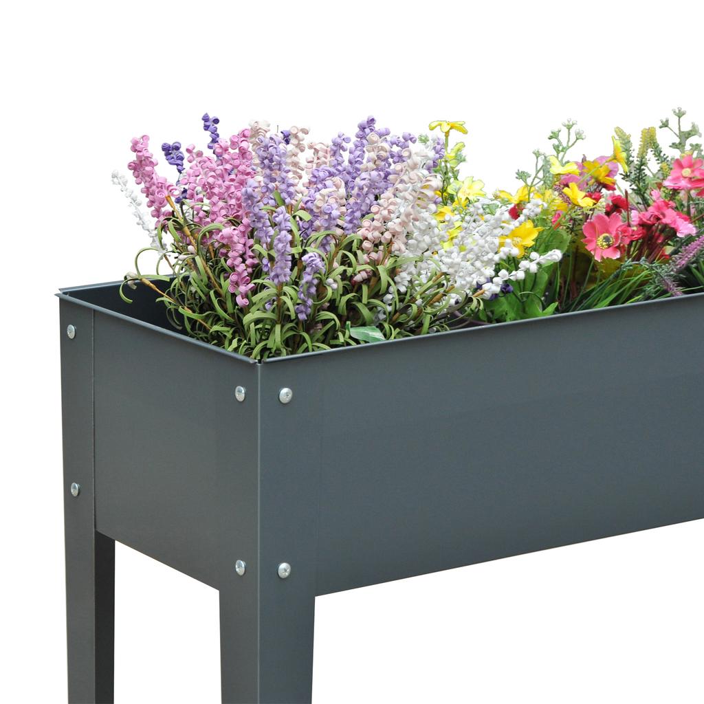 Flower Raised Bed Garden Metal Vegetable Planter Freestanding Herb Growing Box Green Basics Grow Table Planter (Dark Grey)