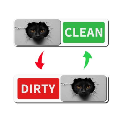 3D Cut Cat Dishwasher Magnet Clean Dirty Sign Sliding Red Green Kitchen Indicator  Strong Acrylic Magnetic Sign for Kitchen