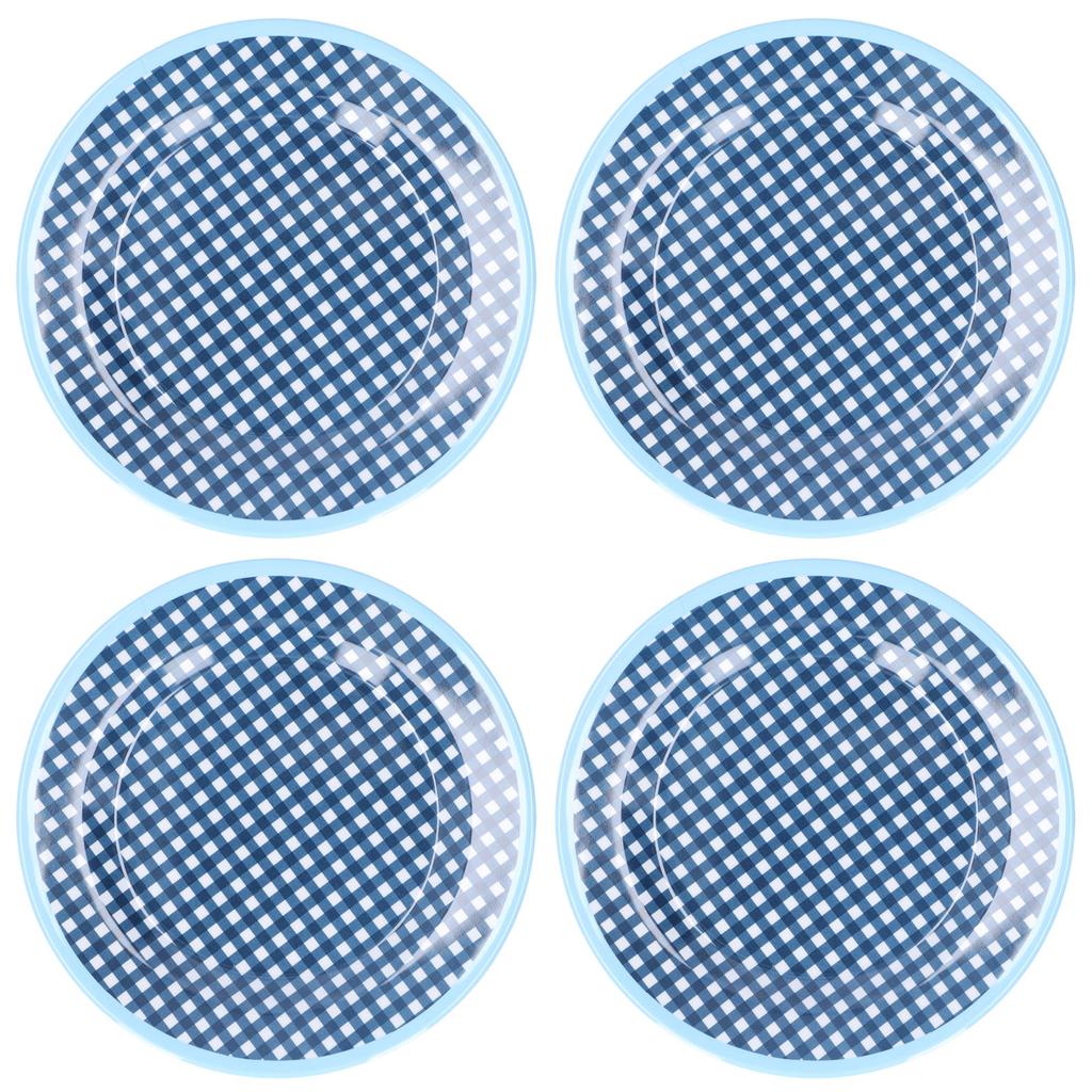 4PCS 9in Salad Plate Fruit Plate Dessert Cake Dishes Pastry Tray Tableware DecorationDark Blue Grid