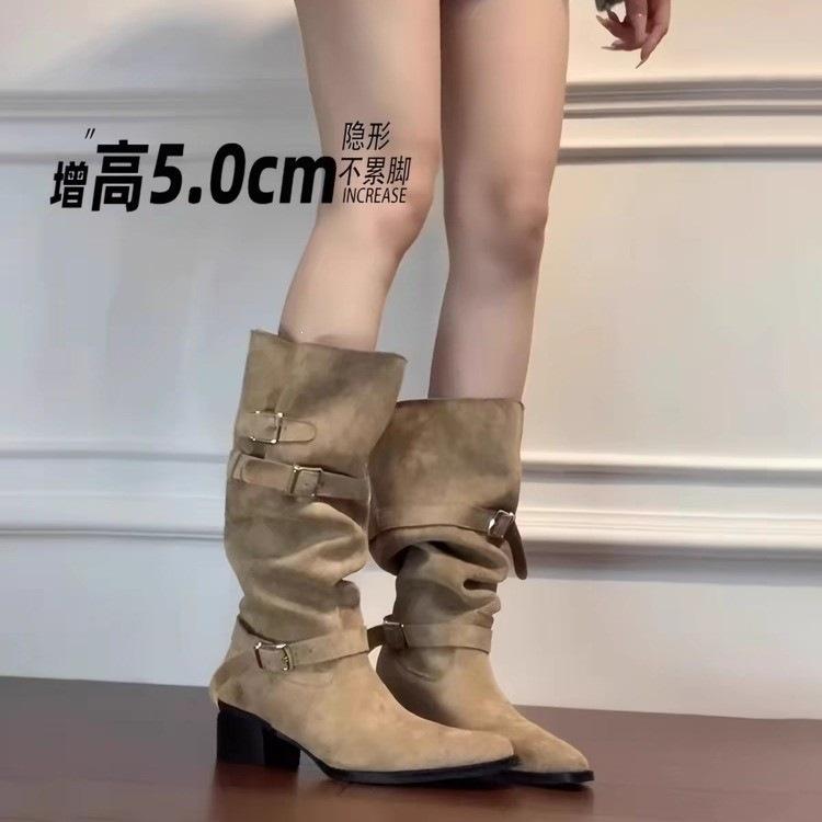 Boots Pile Western New Cowboy Boots Autumn Khaki Boots Small Retro Women's Boots High Boots