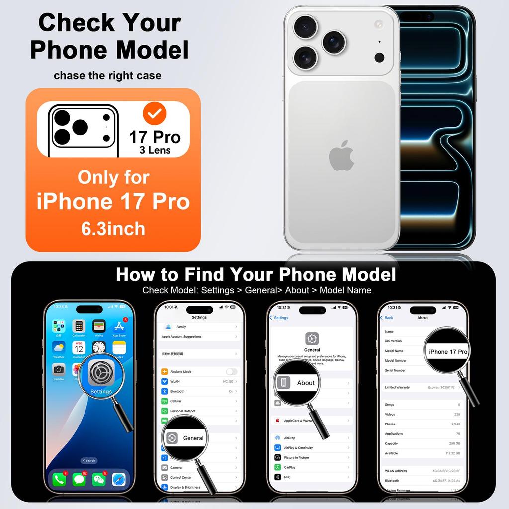 Mit Kartenhalter, Schiebefach für die Kamera und Ständer für iPhone 17 Pro Handyhülle, Anti-Fall PC+TPU Wallet Case - Orange