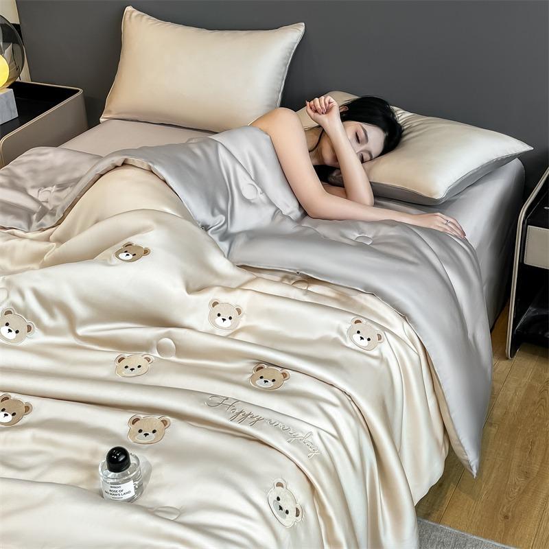 Summer Cool Feeling Ice Silk Summer Cool Quilt Four-Piece Machine Washable Summer Quilt Dormitory Single Quilt Core Double Air Conditioner Quilt