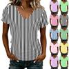 Women's Fashionable Casual V-neck Short-sleeved Striped Print Slim-fit Lightweight T-shirt Top