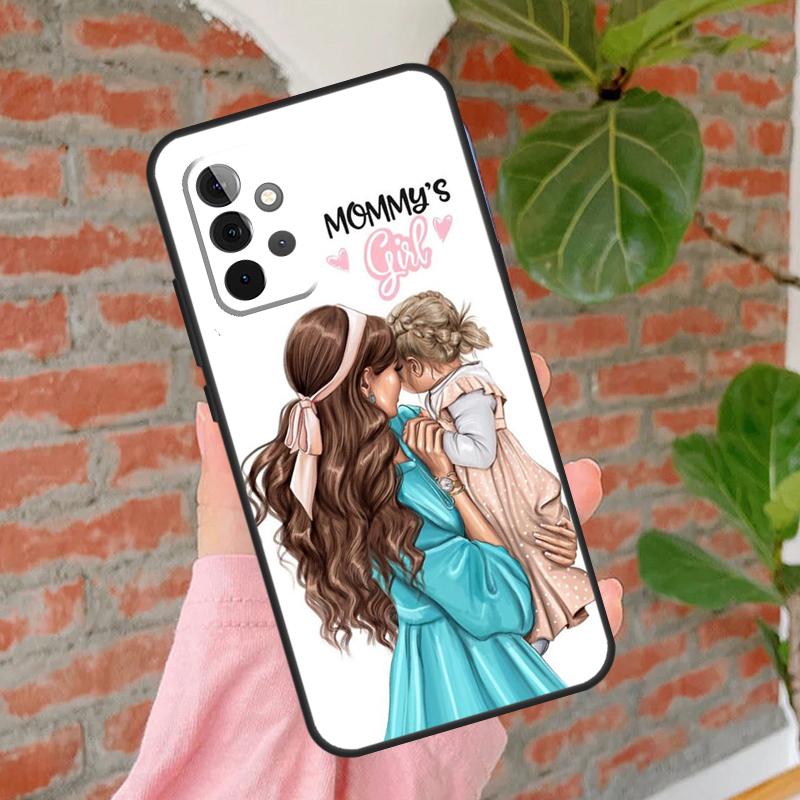 Black Brown Hair Baby Mom Girl Queen Phone Case For Samsung Galaxy A54 A34 A14 A55 A35 A25 A15 A52 A32 A12 A51 A71 A13 A33 A53