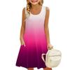 Children's Sleeveless U-neck Summer Gradient Color A-line Casual Holiday Dress
