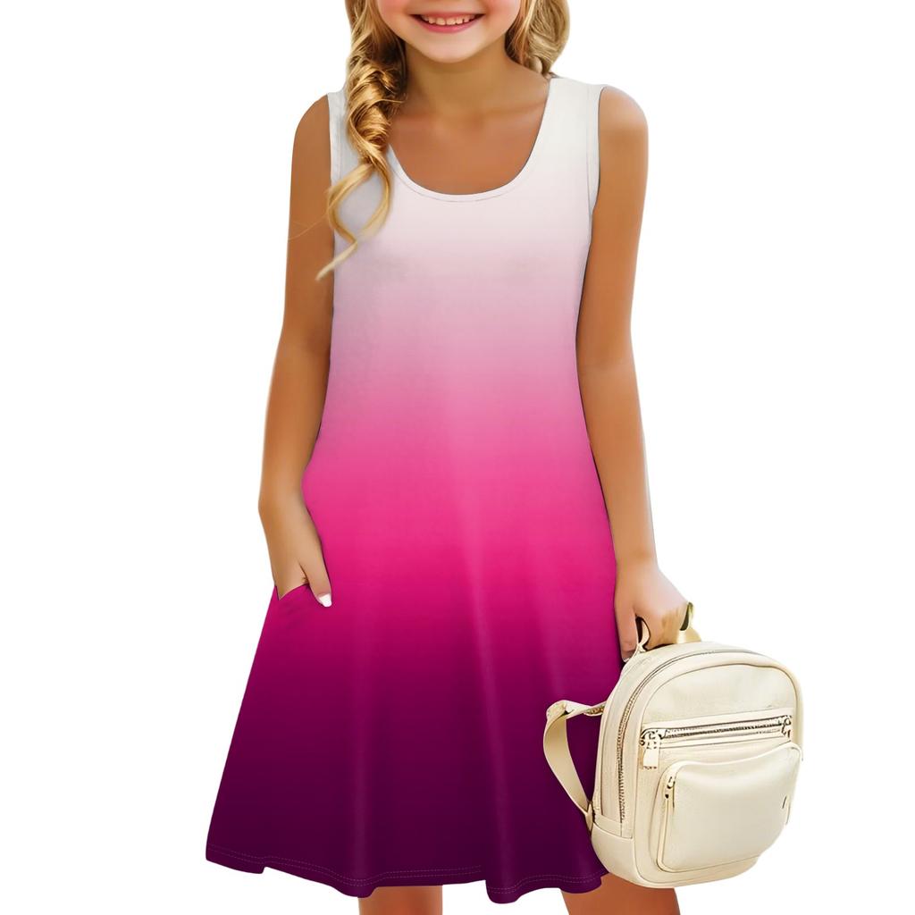Children's Sleeveless U-neck Summer Gradient Color A-line Casual Holiday Dress