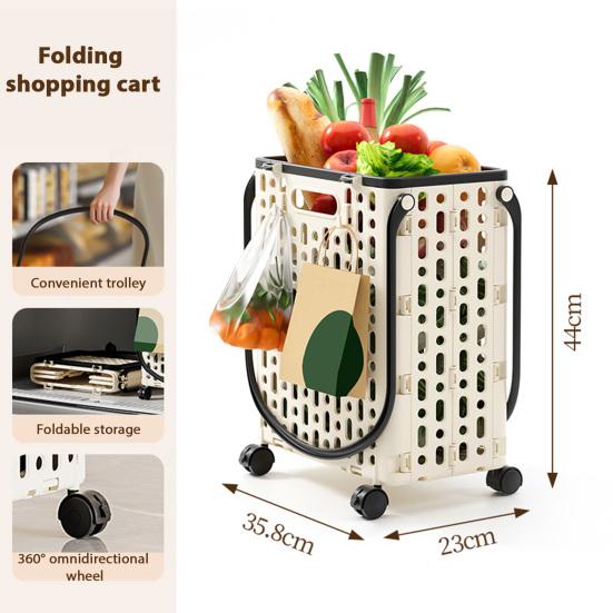 Folding Shopping Cart Collapsible Utility Cart with 360-Degree Swivel Wheels Lightweight Foldable Rolling Cart with Hooks for Grocery Shopping Laundry