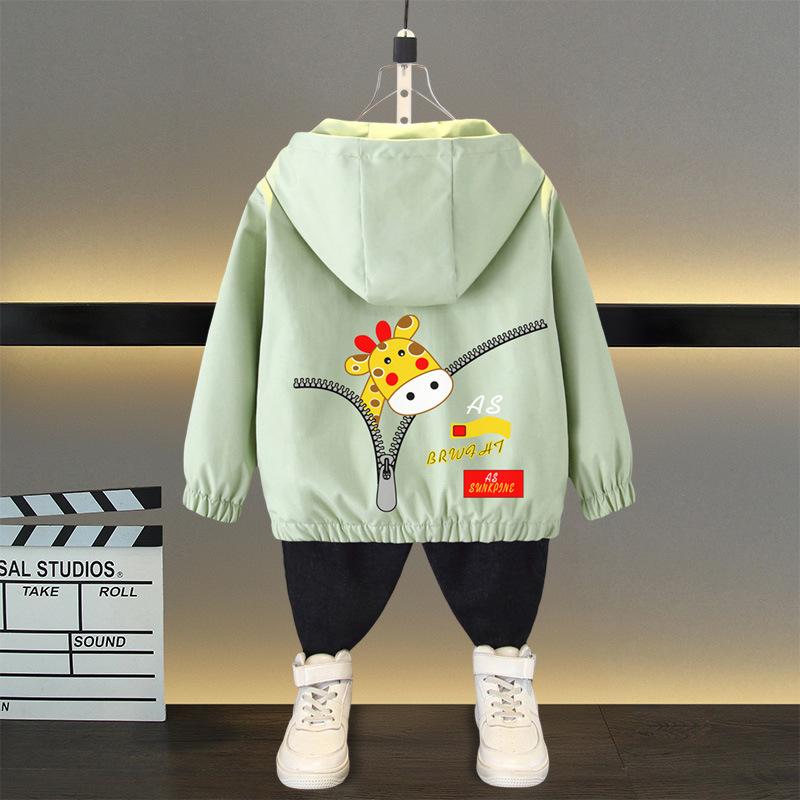Spring and Autumn Girls Long Sleeved Zippered Cartoon Dinosaur Hooded Windproof Coat Top Children's Wear Jacket Baseball Jacket Models Boys and Girls