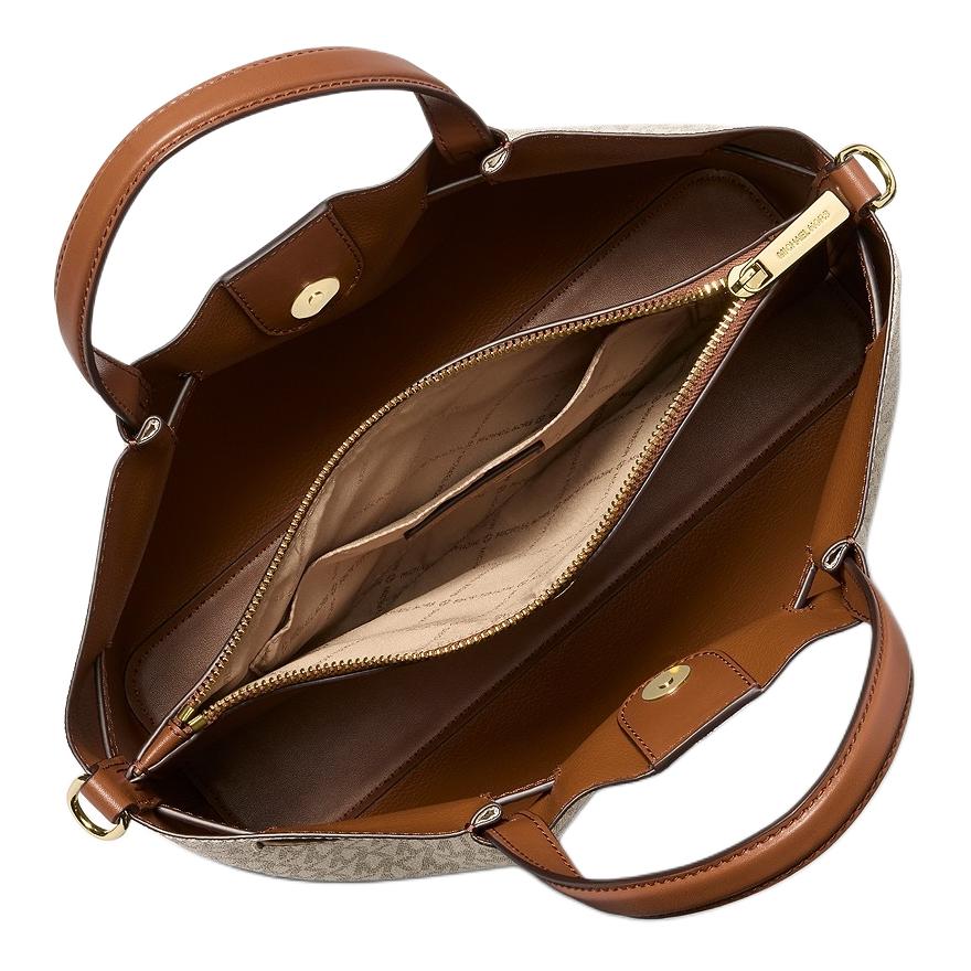 Michael Kors Medium Shoulder Tote Bag With Gold Hardware In Vanilla White And Acorn Brown Women handbags 35S5G2ZS3B-VANILLA