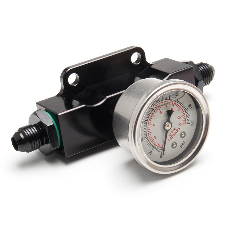 Black Billet Aluminum Inline 6 AN AN6 Fuel Filter 1/8 NPT Pressure Gauge Port