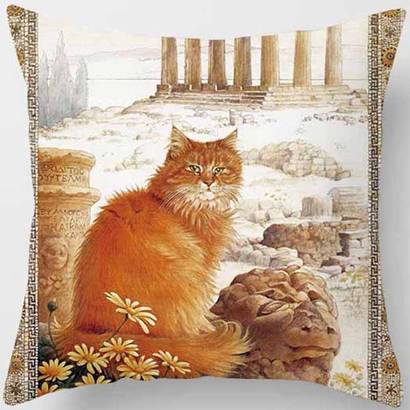 Vintage Cat Series Printed Pillowcase Living Room Sofa Chair Bed Cushion Cover Bedroom  Home Decoration Hug Pillowcase
