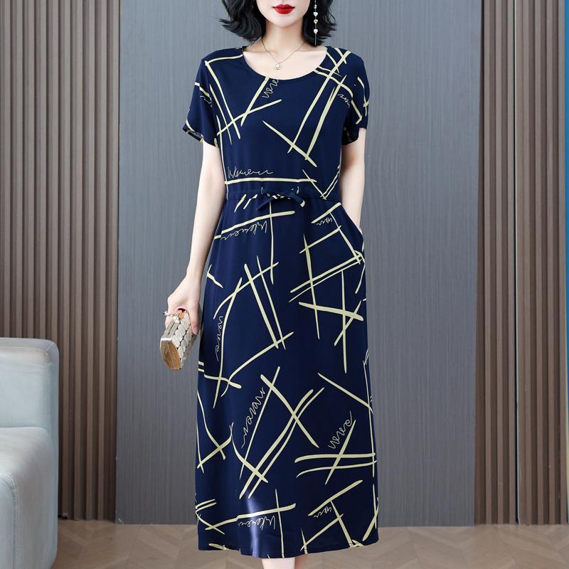 

Елегантні жіночі сукні Літній вінтажний одяг Повсякденний великий розмір з короткими рукавами Літні довгі сукні 2XL