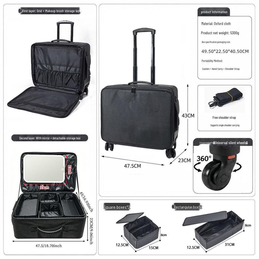 Valigia Trolley Grande Capacità Portatile per Truccatori Professionisti, per Strumenti di Bellezza e Unghie