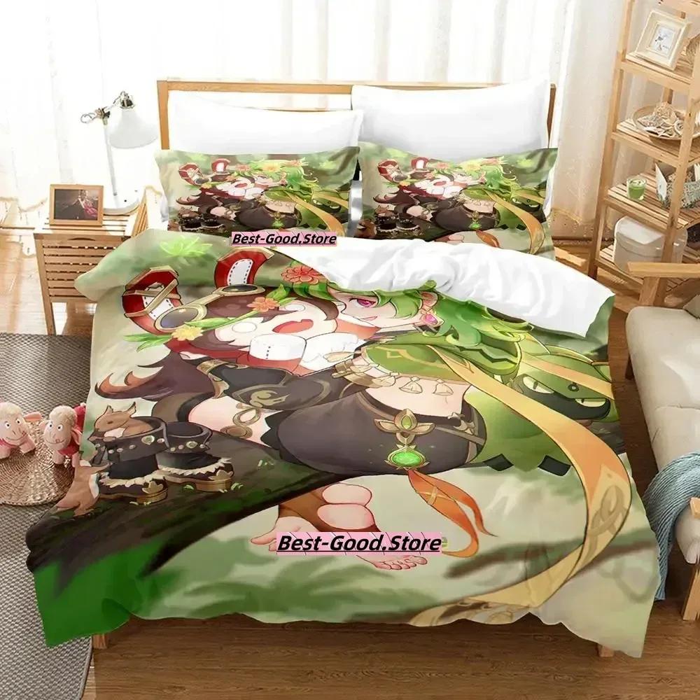 2023 New Game Collei Genshin Impact Bedding Set Cartoon Anime Three-piece Set Adult Kid Bedroom Duvetcover Sets 3D Kawaii Girl