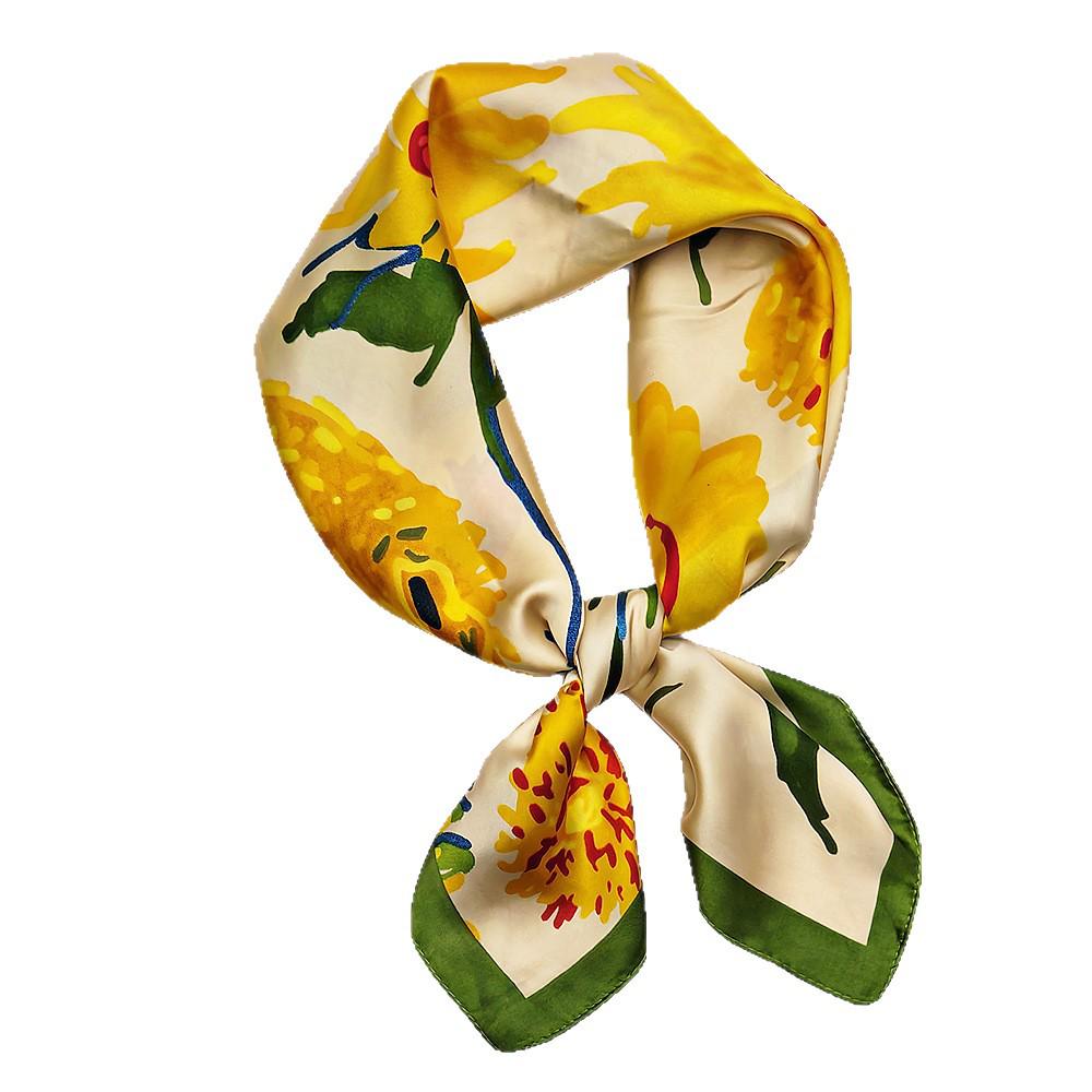 Small 70cm Sunflower Print Silk Satin Square Scarf for Women - Versatile and High-End Accessory