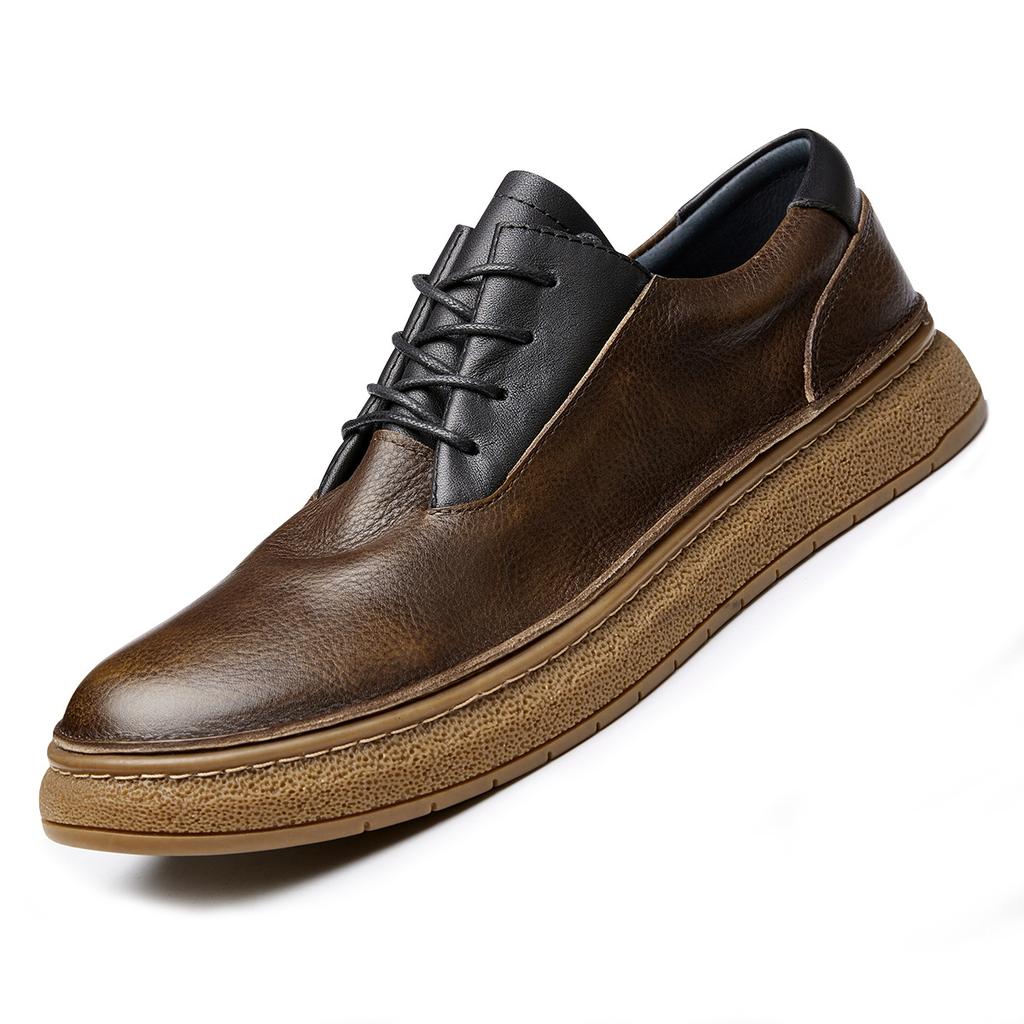 Men'S Leather Lace-Up Leather Shoes Men'S Casual Men'S Shoes Soft-Soled British Retro Business Single Shoes Men