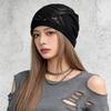 Crochet Hollow Black Cold Hat Women's Big Head Circumference Stacking Hat Thin Hat Knitted Headgear Y2k Pullover Hat~