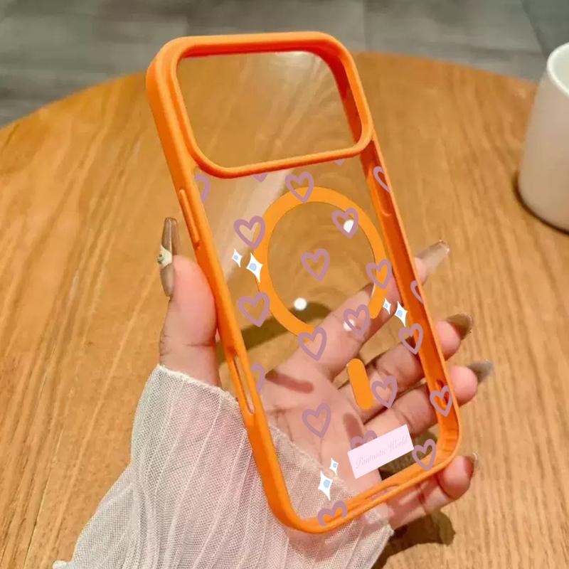Pink Heart-Shaped Love Pattern Magnetic Transparent Phone Case For iPhone 17 Air 16 15 14 13 12 Pro Max 11 16E 17E 16 Plus Cover