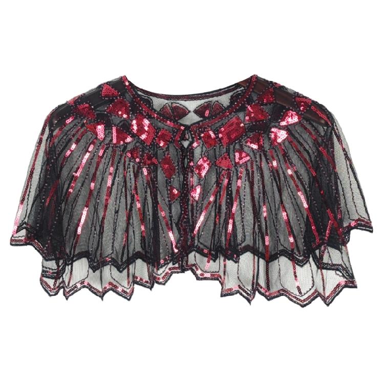 Delicate Sequins Adorned Capelet Shoulder Wrap Breathable Mesh Fabric Scarf Shawl With Intricated Beadwork Design