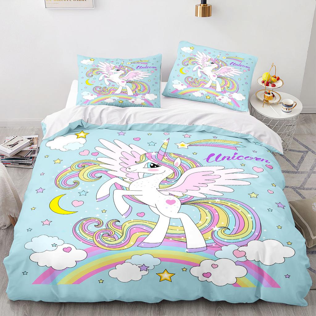 Cartoon Rainbow Unicorn Bedding Sets 135x200 Duvet Cover Set Pillowcases Queen Single Double Twin Size Bed Linen For Kids Girls