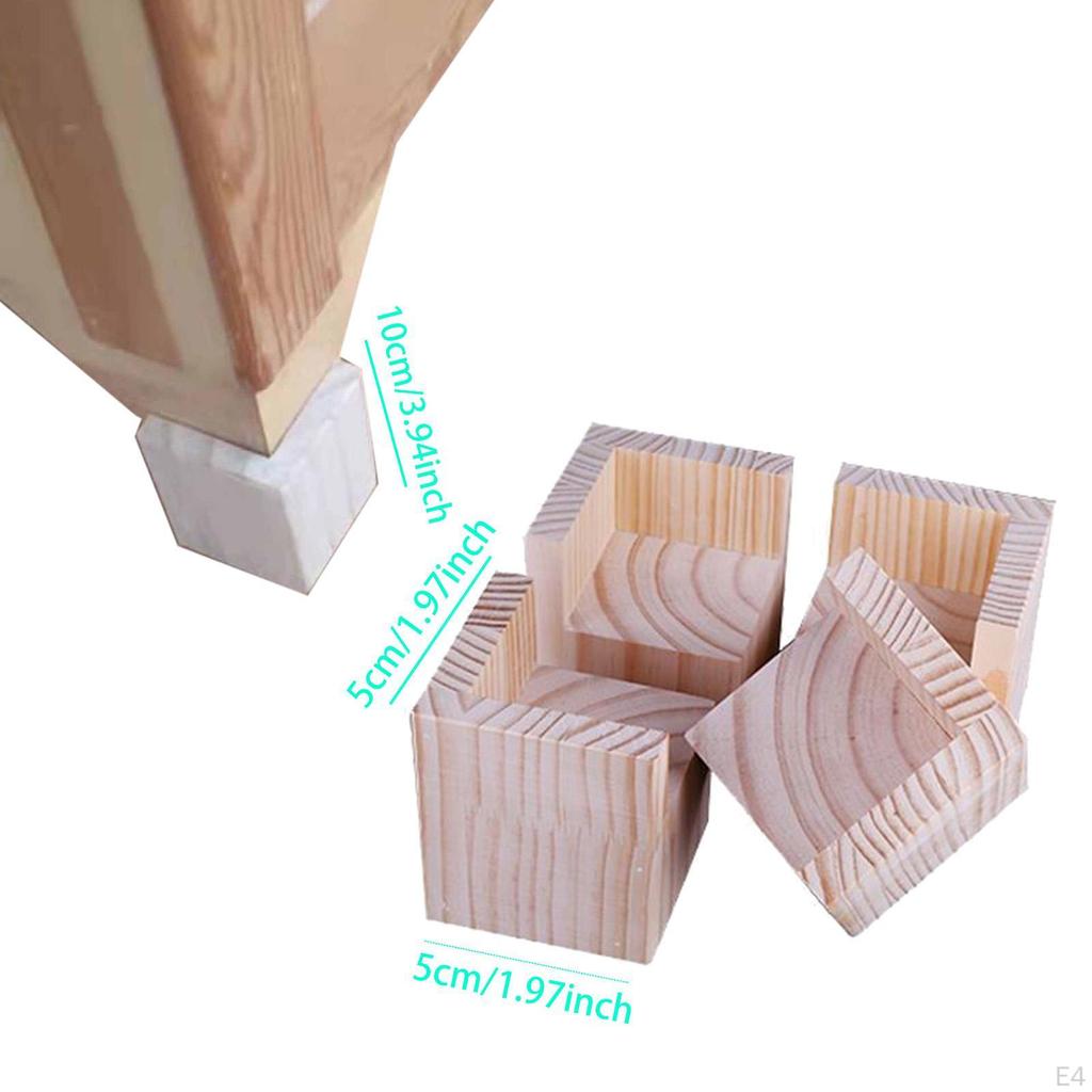 4 Pack Bed Chair Legs Multi-Functional Anti-Slip Wooden Portable Riser Blocks for Sofa Desk Couch