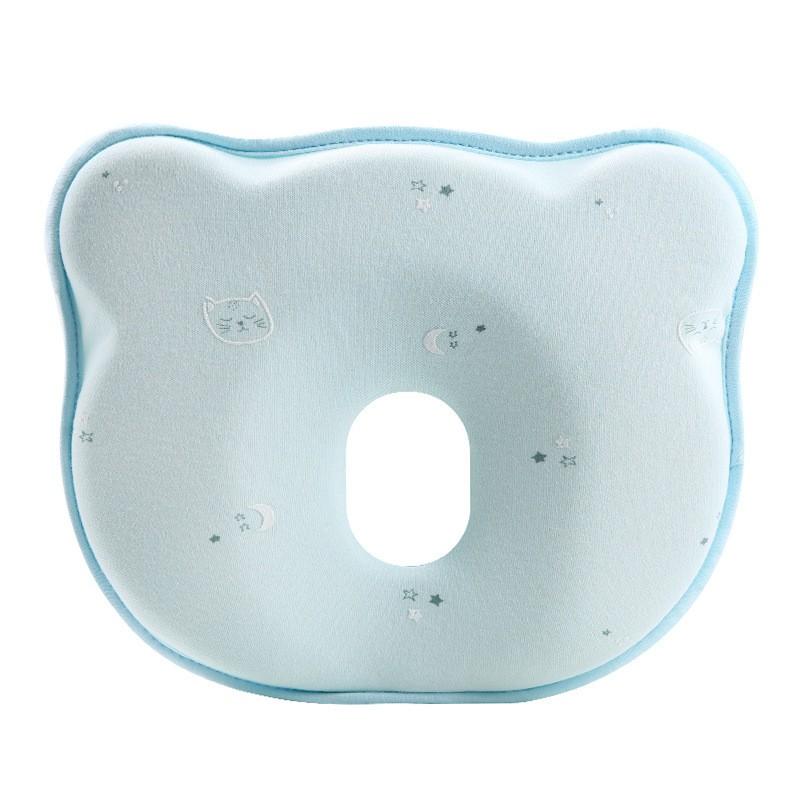 Baby Memory Foam Anti-Flat Head Pillow Newborns 0-12 Months Round Shape Cotton Cover Adjustable Sleep Support