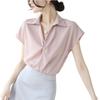 Camicia da donna estiva 2025 in stile francese a maniche corte con design a catena di perle ritorte