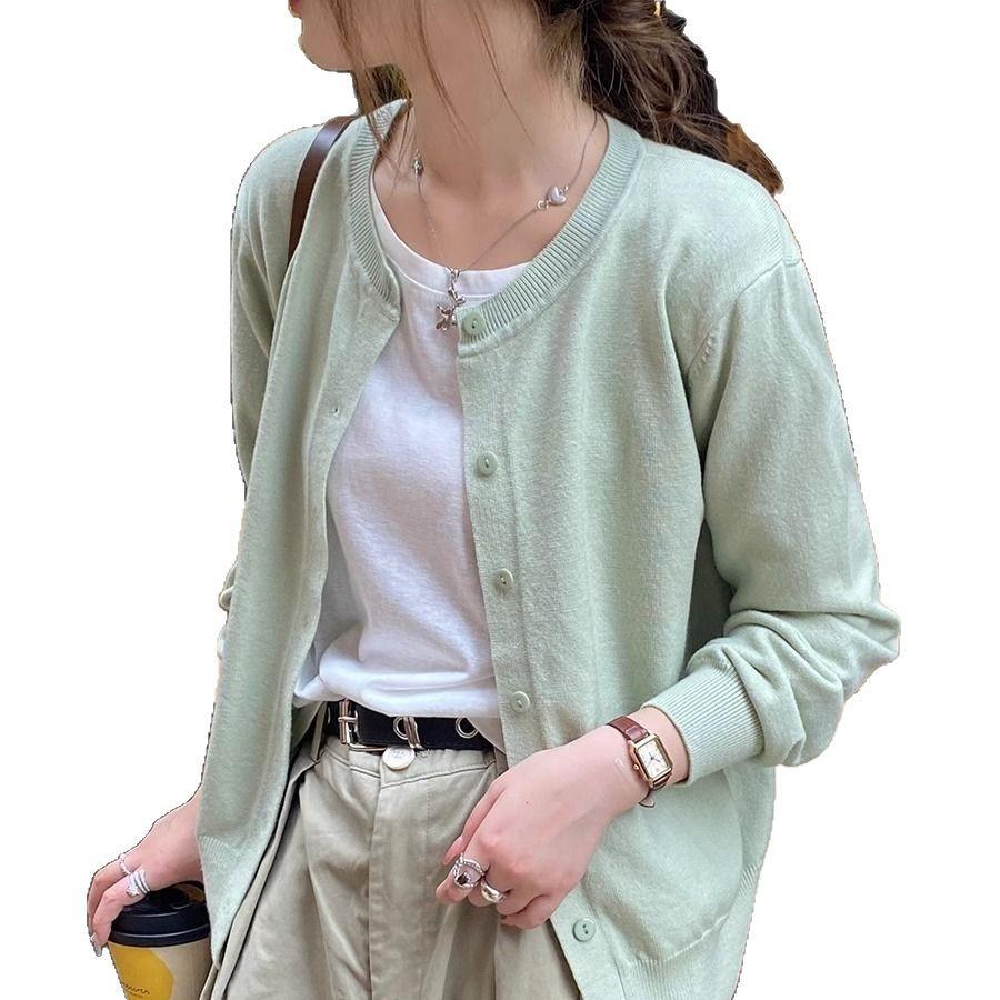 Long Sleeve Knit Cardigan Women Spring Summer Korean Loose Slimming Outerwear Sweater Top