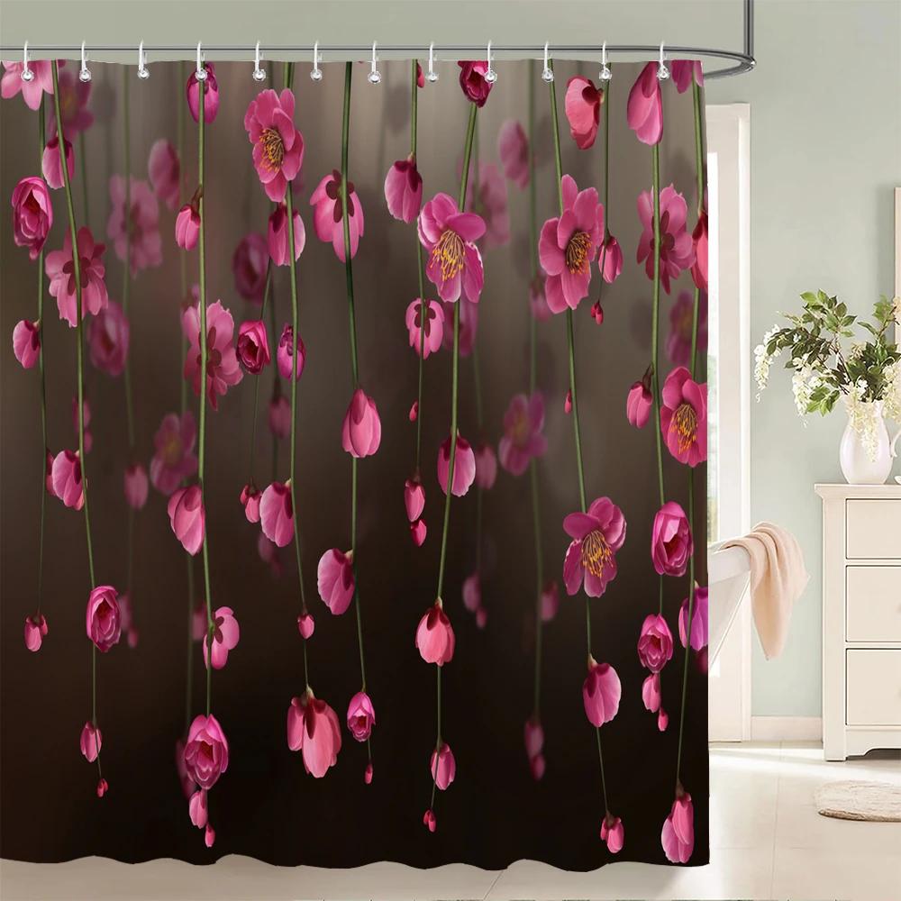 Jy01Colorful Beautiful Flowers Bath Curtain Waterproof Fabric Shower Curtains Floral Rose Printing Bathroom Screen Decor With @1