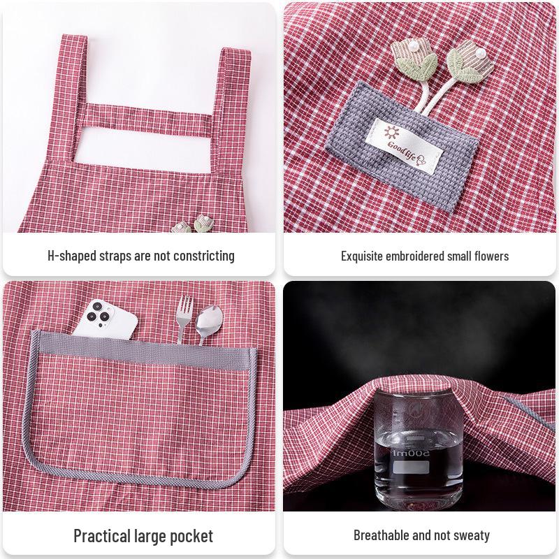 Fashionable Pastoral Style Cotton Apron: Thick, Wear-Resistant, Stain-Resistant, Breathable, Strap Waist Design for Women.