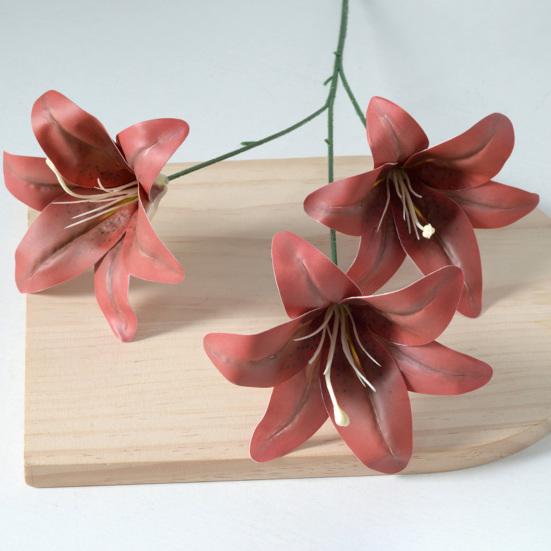 Artifical Lily Flowers with 3 Heads Full Bloom Real Touch Long Stem Fake Lily Bouquet for Home Hotel Flower Arrangement Wedding Party Decor