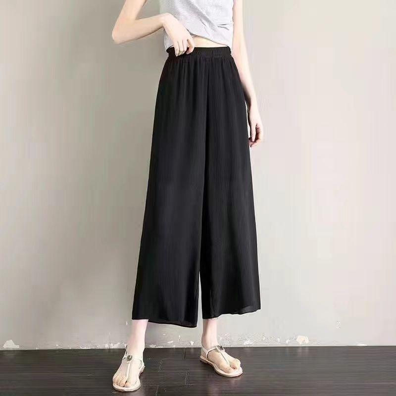 Black Double Layer Wide Leg Chiffon Pants - Ancient Style Dancewear for Spring, Summer, Autumn