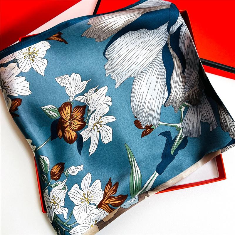 53*170cm High-grade 100% Mulberry Silk Thin Long Scarf Printed Flower Shawl Neckerchief Gift for Women