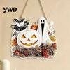 Farmhouse Door Hanger Vintage Wooden Halloween Welcome Hanger, Pumpkin Ghost Skull Witch Wall Indoor Hanging Sign, Decor for Front Porch Decoration