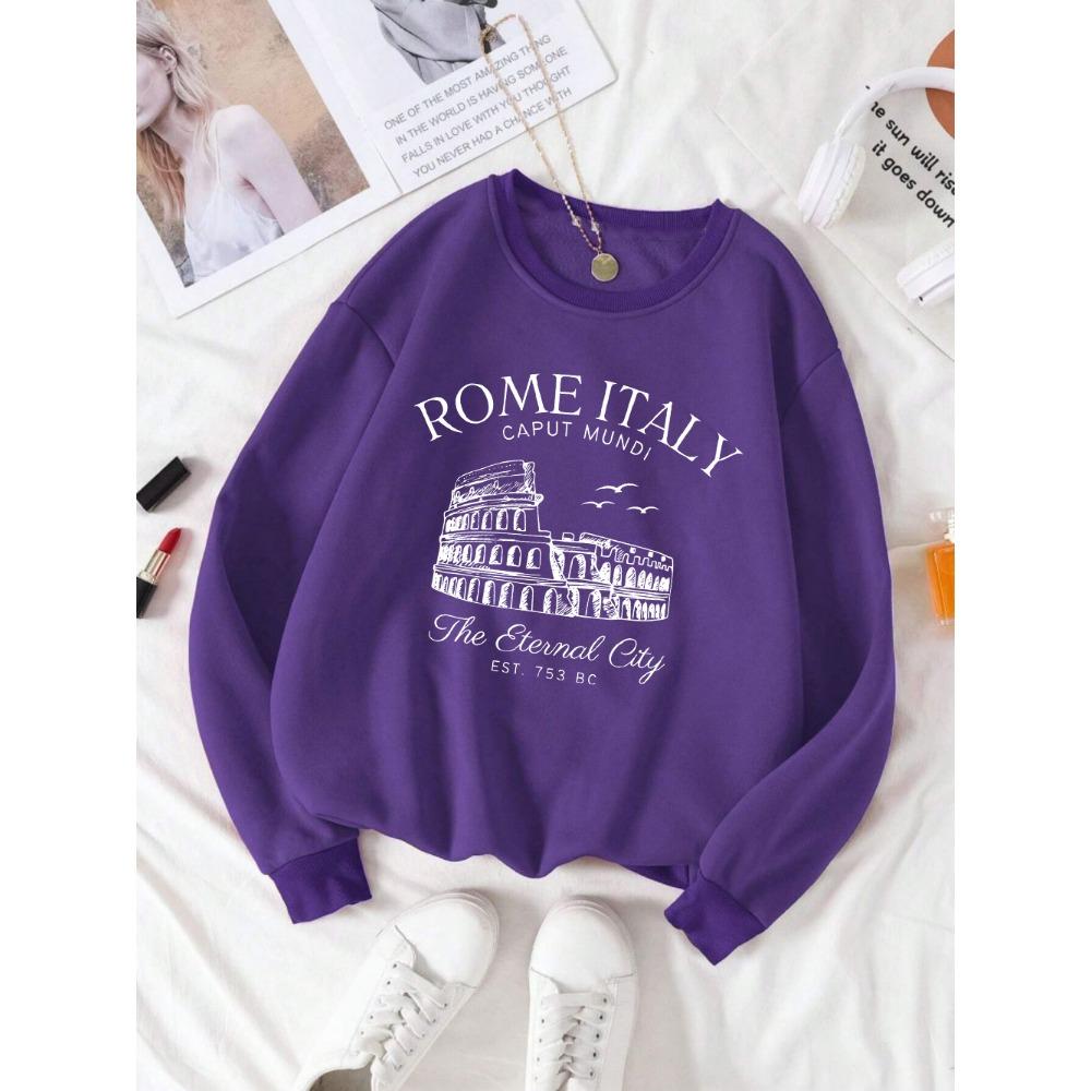 Colosseum Rome Italy Print Woman Sweatshirt Casual Crewneck Sportswear Y2K Loose Multicolor Pullover All-Match Clothing
