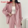 Womes Retro Blazer Suit With Pockets Polyester Fabric For Office Wear