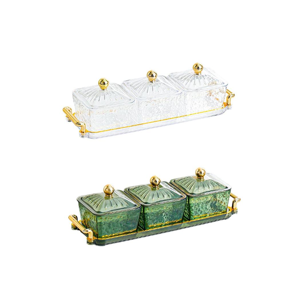 Dried Fruit Dish 3 Compartments with Holder Multipurpose Snack Tray with Lid Candy Box for Candy Snacks Sweets Cookies Nuts