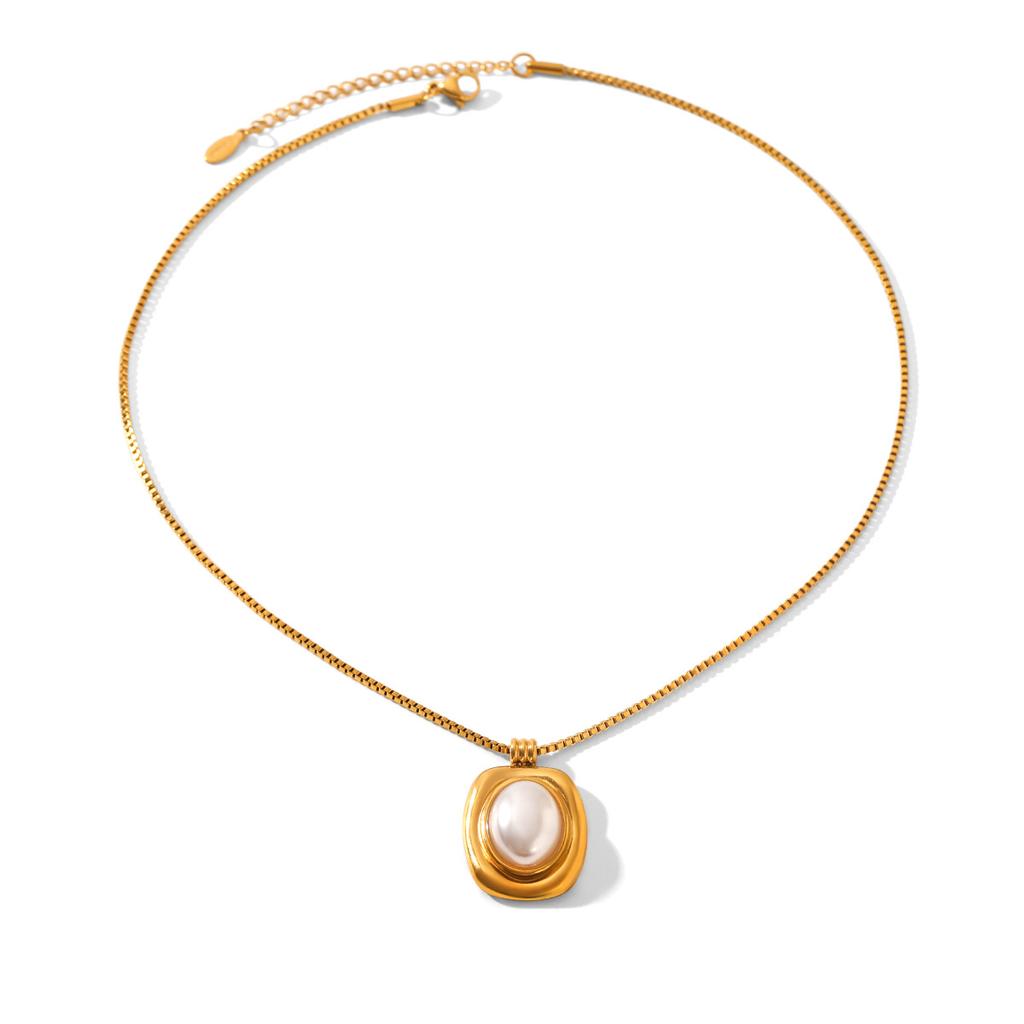 French vintage stainless steel tiger eye necklace, high-end retro pearl turquoise earrings for women, titanium steel jewelry