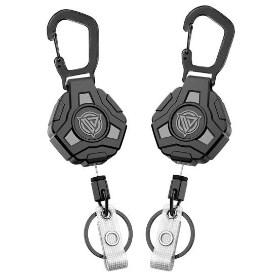 1/2 шт. брелок с многоугольным карабином и выдвижным тросом длиной 60 см, дизайн карабина, простая фиксация ключей, брелок для скалолазания, кемпинга и путешествий 2pcs