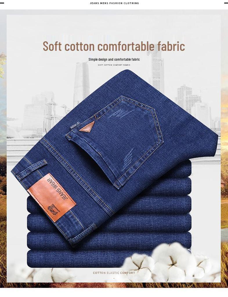 Men’s Dad Style Stretch Jeans - Casual Straight-Leg Pants for Spring and Autumn.