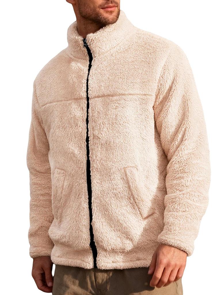 European Casual Sports Zipper Soft Fleece Stand Collar Jacket