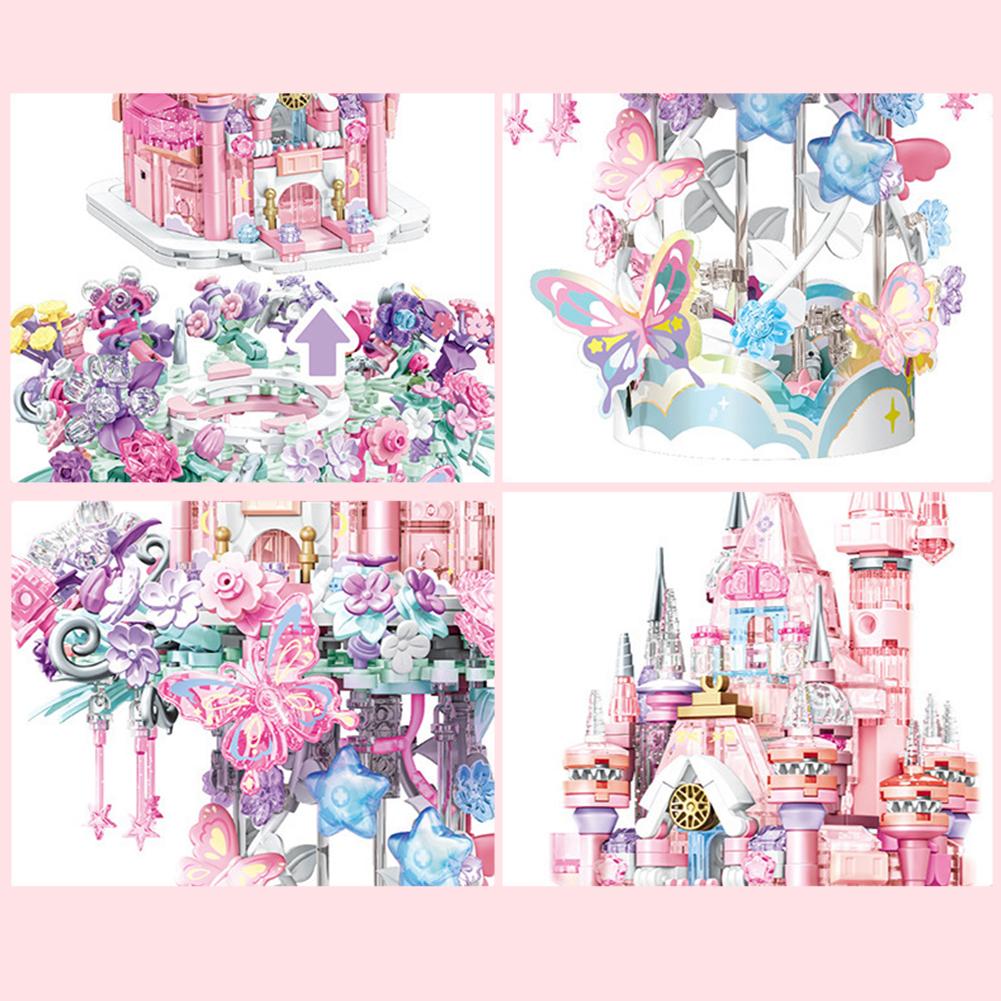 Flower Castle Building Blocks Set With Lights Dream Castle Building Kit DIY Assembly Toy Ornaments Gifts For Kids