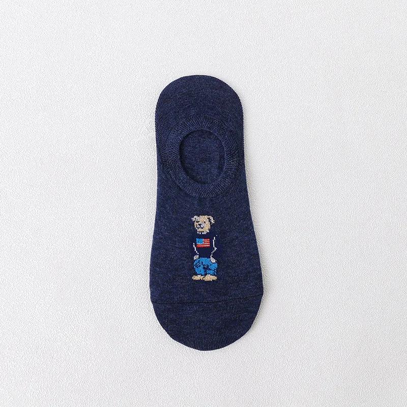 5 Pairs Unisex Men Socks 5 Colors Summer New Cartoon Bear Cotton Boat Socks Light Comfortable Sweat-absorbent Invisible Socks
