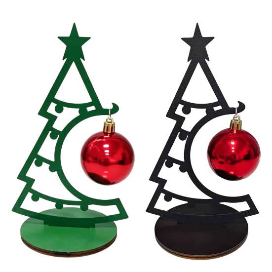 Holiday Atmosphere Ornament Christmas Tree Table Decoration, Metal Line Art Sculpture with Festive Figurine for Workstation Red Ball Xmas Party Desk,