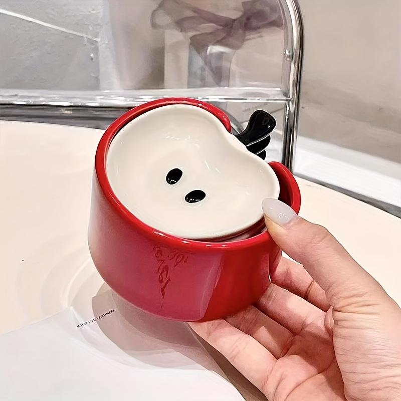 4Pcs Cute Apple Ceramic Dipping Plates with Storage Rack, Multi-scene Snack Plate & Decor Gift