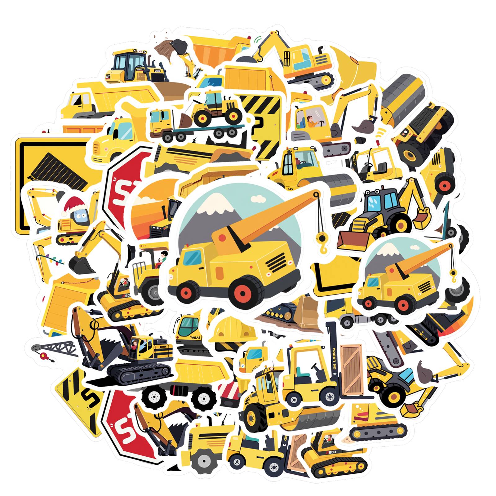 

35pcs-50pcs Fun Roadwork Stickers Cartoon Construction Vehicles Stickers Stationery Stickers For Laptop Luggage DIY