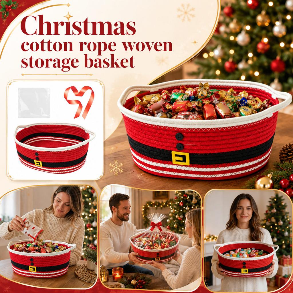 Christmas Cotton Rope Woven Storage Basket for Snacks and Candy